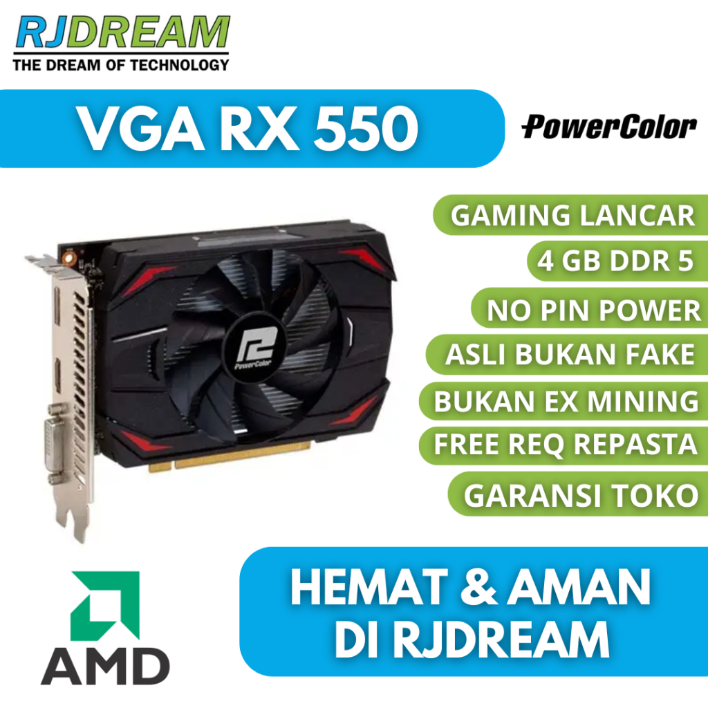 VGA RX 550 4GB DDR5 BEKAS / SECOND NO MINUS GPU GAMING AMD