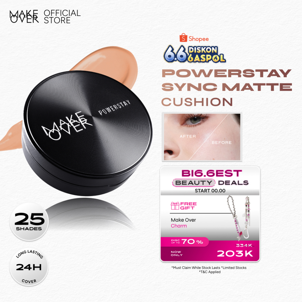 NEW MAKE OVER Powerstay Sync Matte Cushion - Smart AI Matte Cushion High Coverage Zero Oxidation Oil