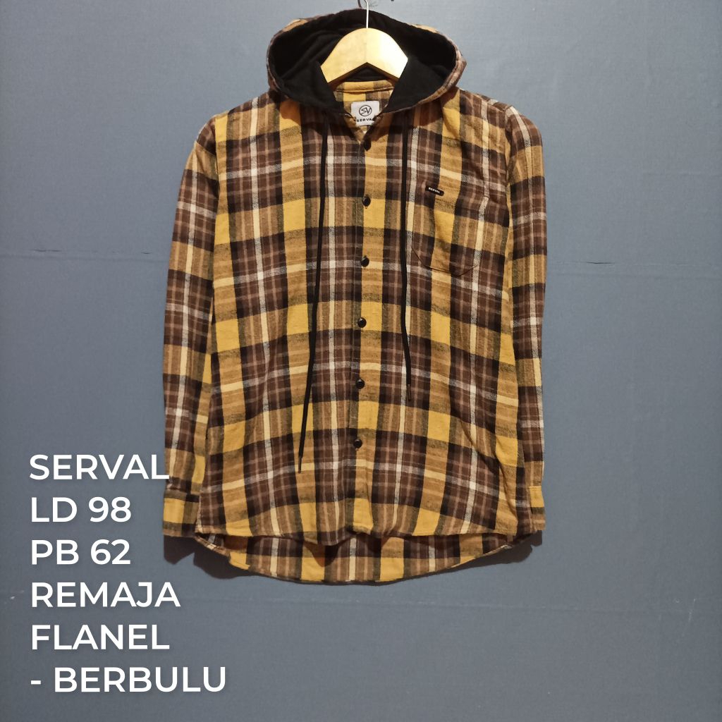 kemeja hoodie flanel lengan panjang size S brand SERVAL bekas pakai