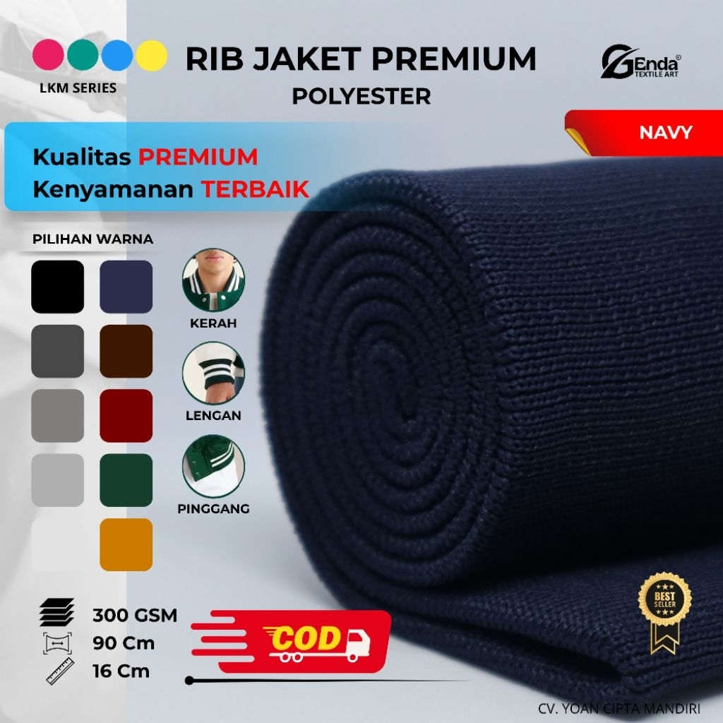 Kain rib bur jaket polyester navy biru dongker rajut premium untuk karet kerah lengan dan pinggang j