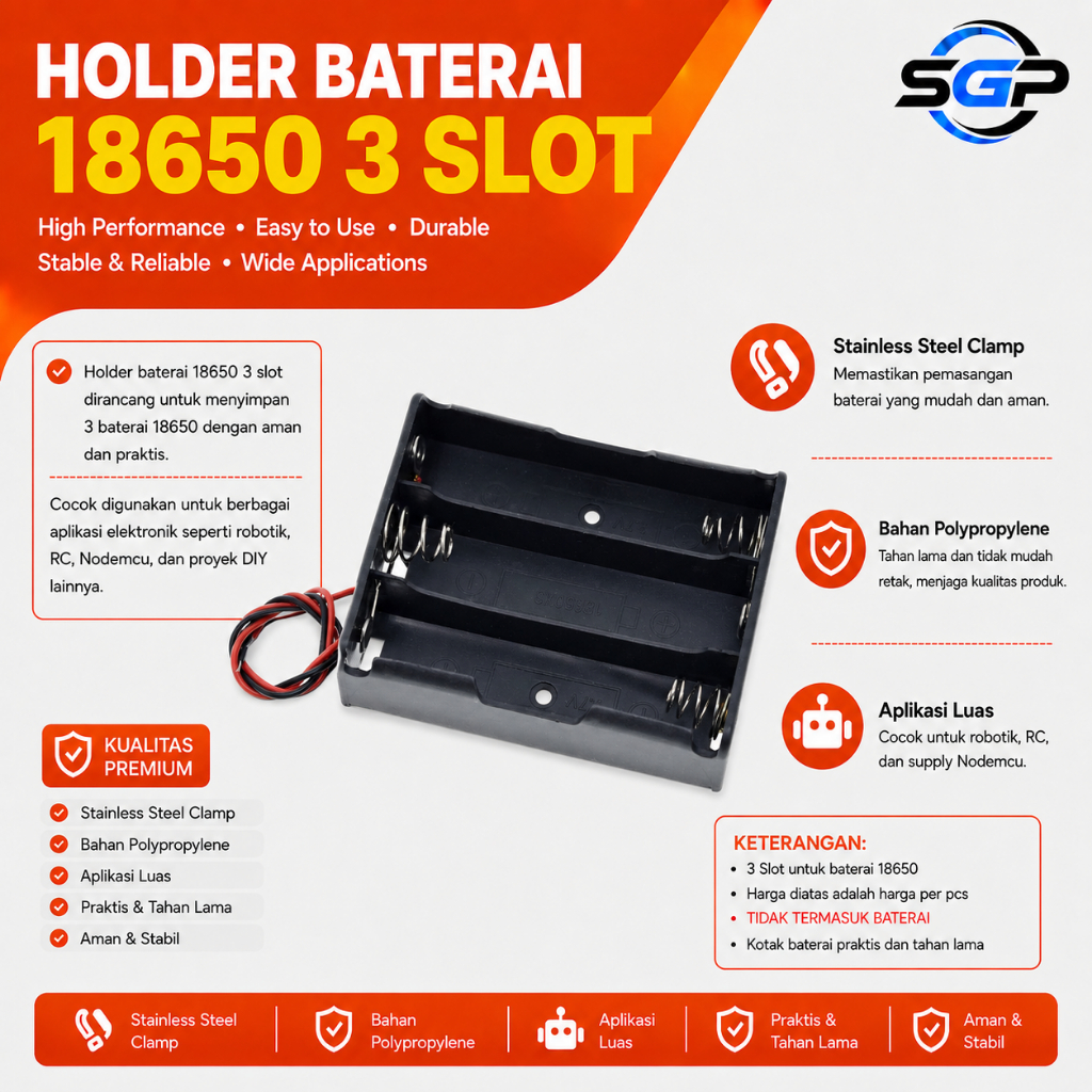 Holder BATERAI 18650 3 Slot Tempat Kotak Box Dudukan Baterai 18650 LI-ION Lithium 3.7V Holder Batera
