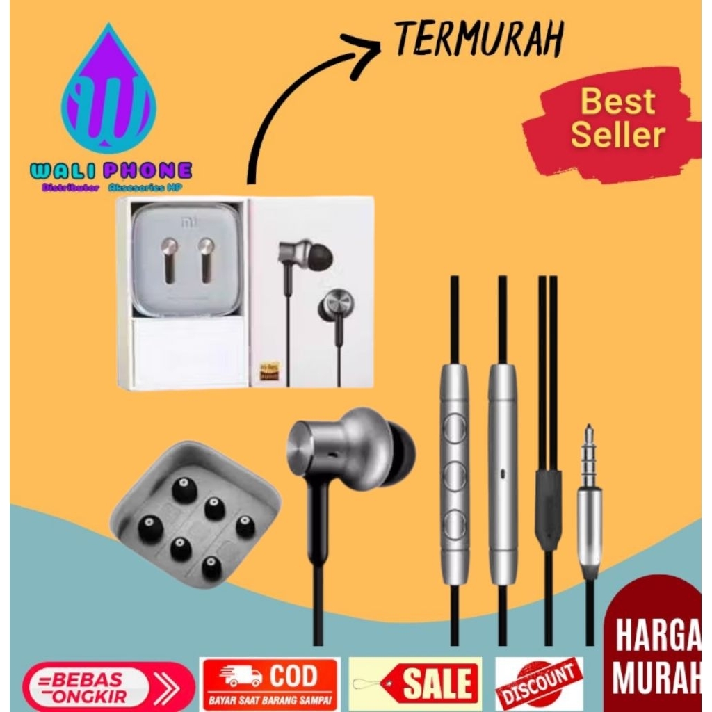 headset xiaomi piston 3 earphone handfree ada mic buat telephone handphone colokan kabel jack lubang