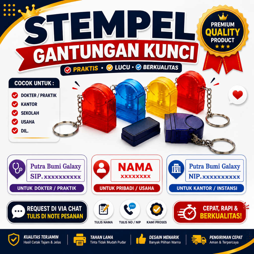Stempel Gantungan Kunci, Stempel Nama, Stempel Dokter, Stempel Logo, Stempel Lunas, Stempel Otomatis