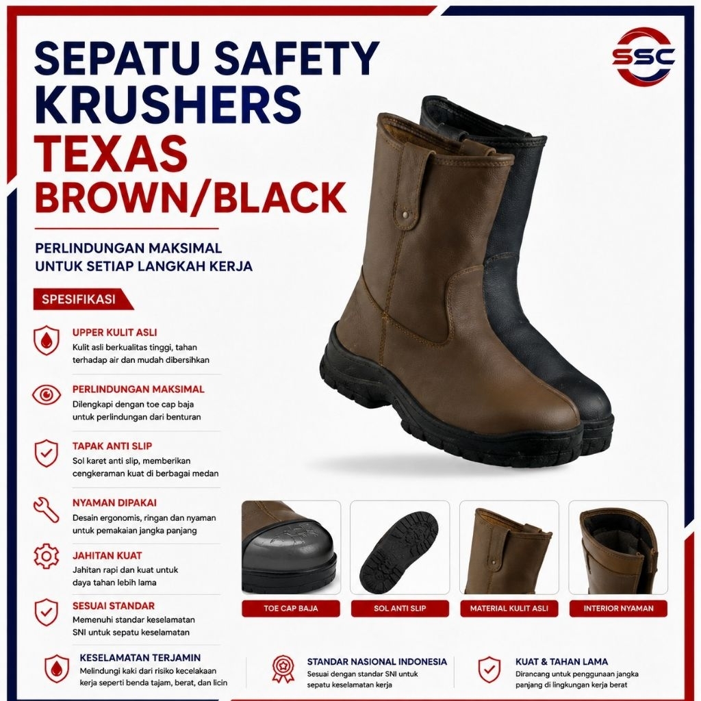 Sepatu Krushers Texas / Safety Shoes Crusher Hitam' Original