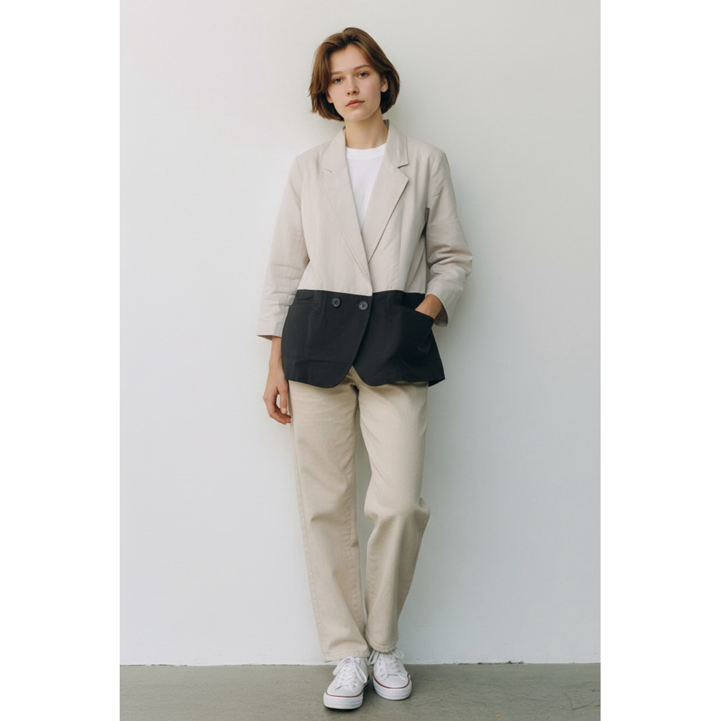 [preloved] Blazer two tone bergaya korea