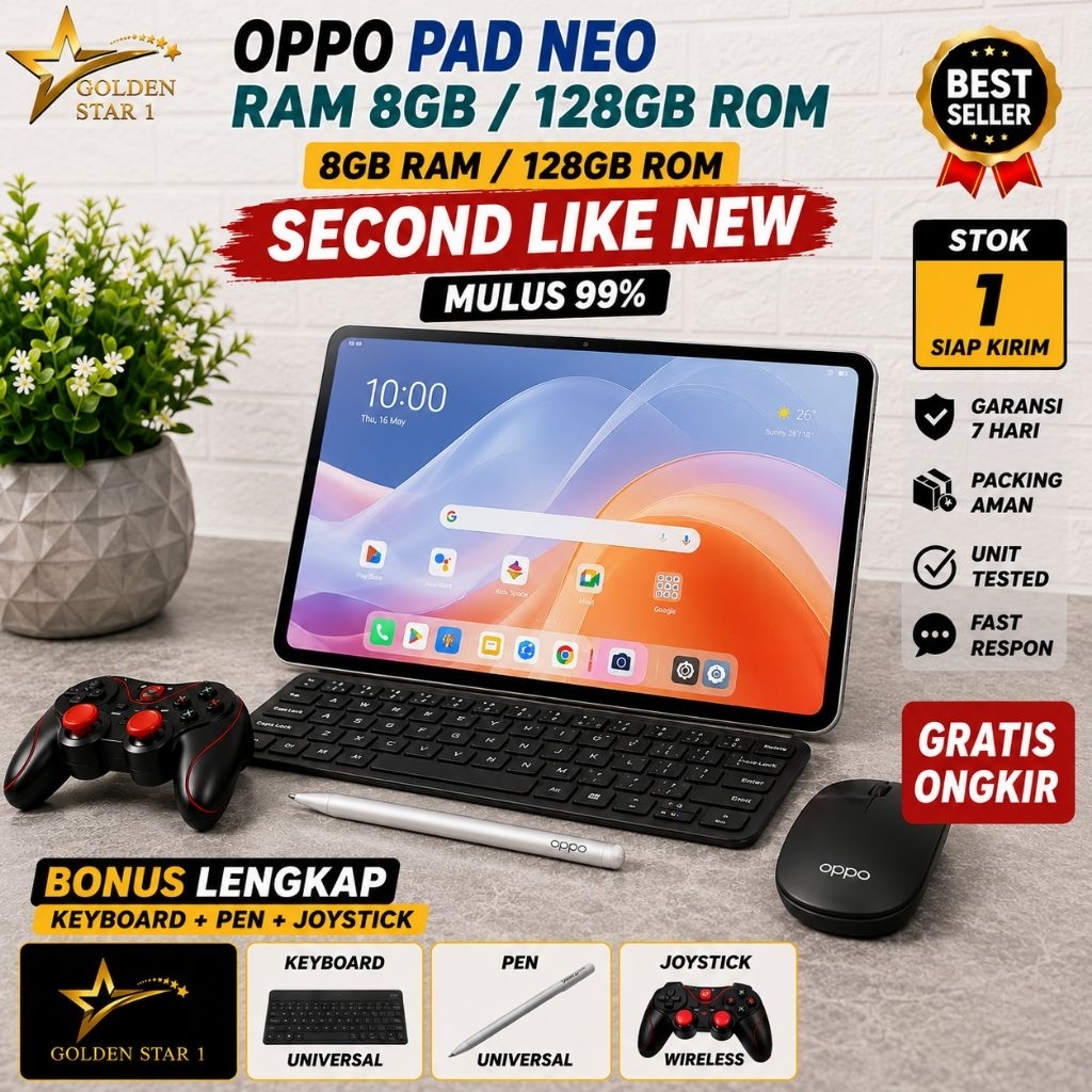 OPPO Pad Neo RAM 8/128GB Second Like New Bonus Keyboard Pen Mouse Tablet Kerja Kuliah Siap Pakai