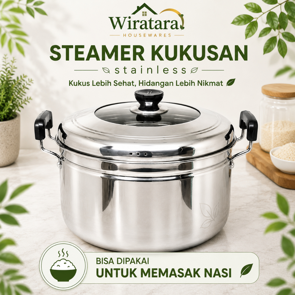 Calypso Panci Steamer + Tutup Stainless 28cm 10Liter | Kukusan Dandang Stenlis Steel | Panci Kukus