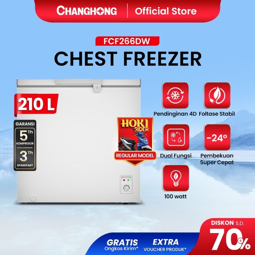 Chest Freezer Changhong Seri DW FCF-266DW / FCF-336DW / FCF-396DW - Penyimpanan Makanan Bekas Kapasi