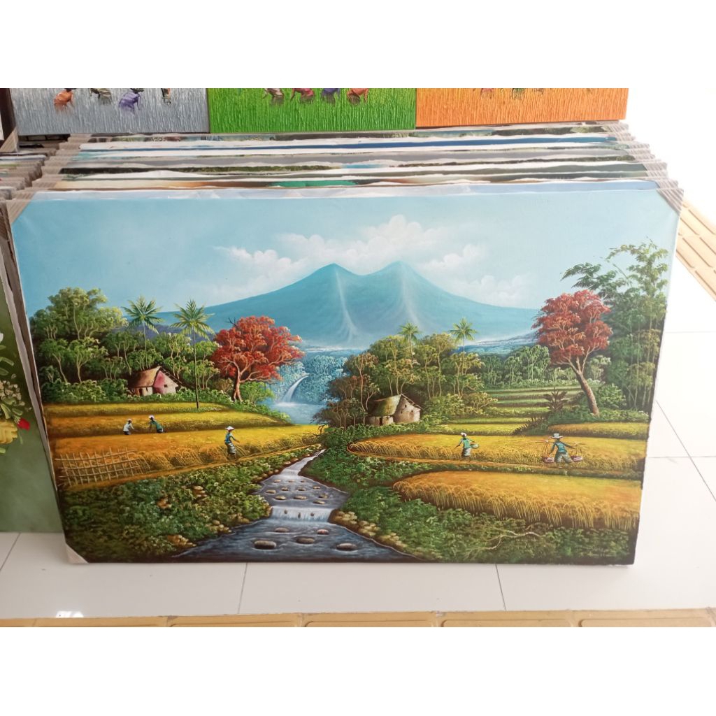 lukisan pemandangan sawah