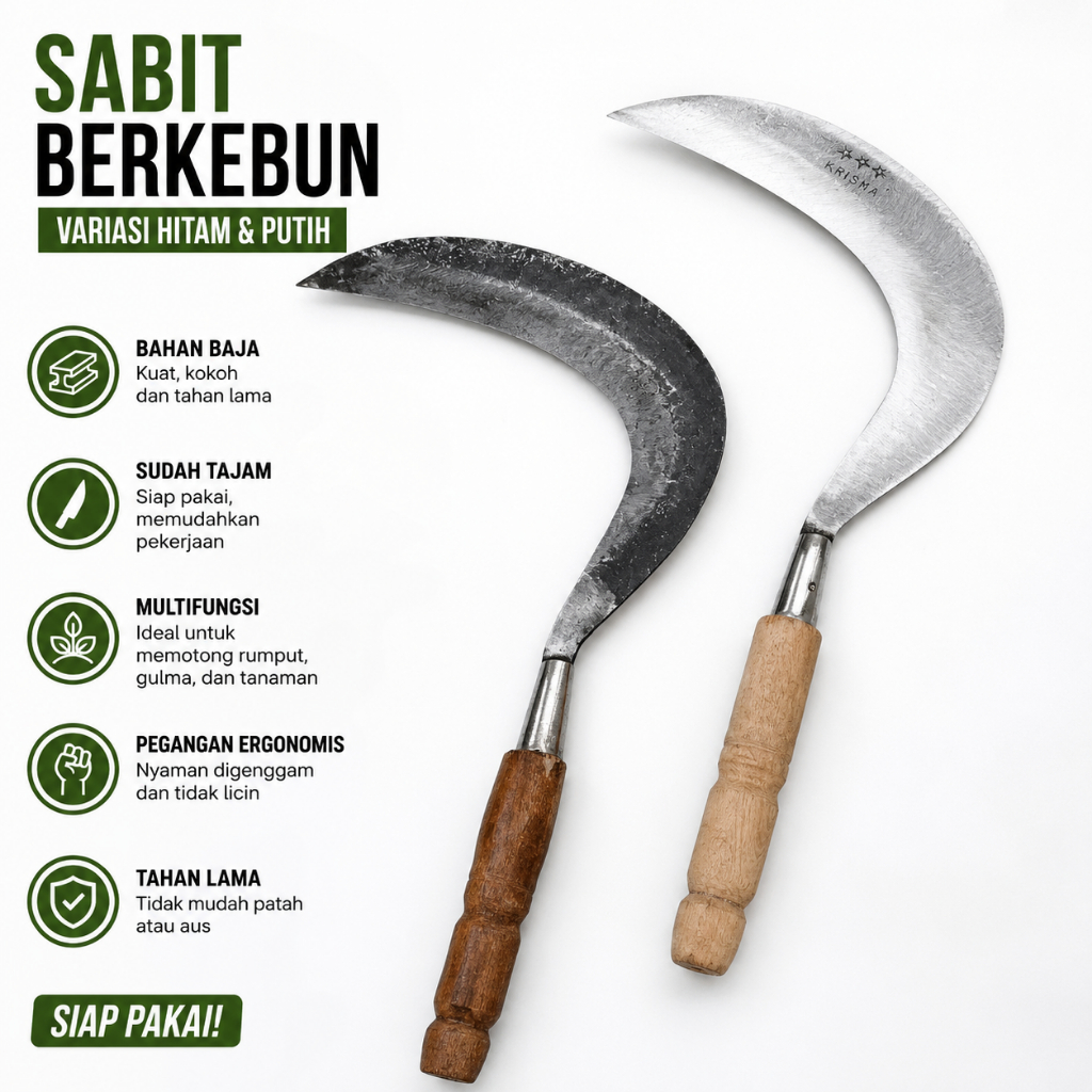 PROMO SATU PCS Sabit pengaritan rumput bahan baja hss sudah disepuh tua dengan gagang kayu jati