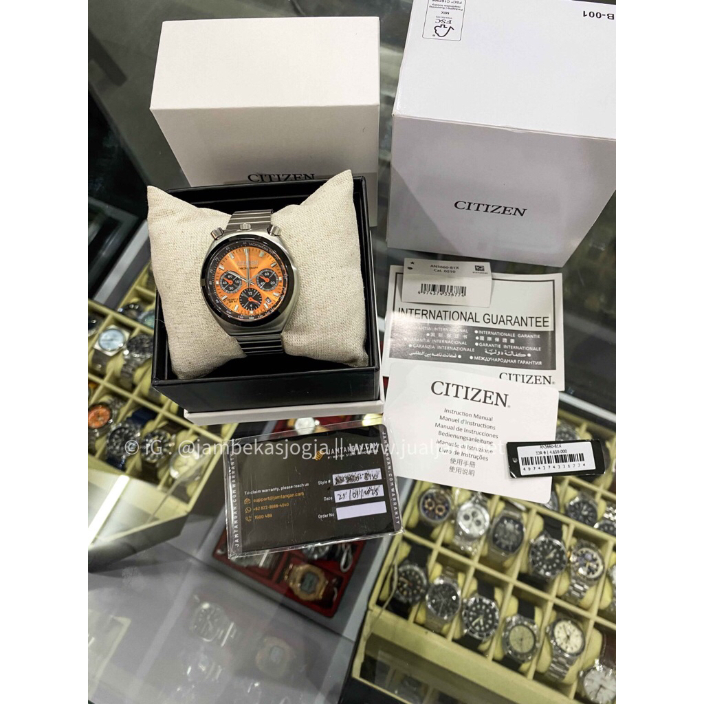 ( SKU 295 ) Citizen Chronograph AN3660-81X Tsuno Chrono Bullhead Orange Dial Stainless Steel Strap
