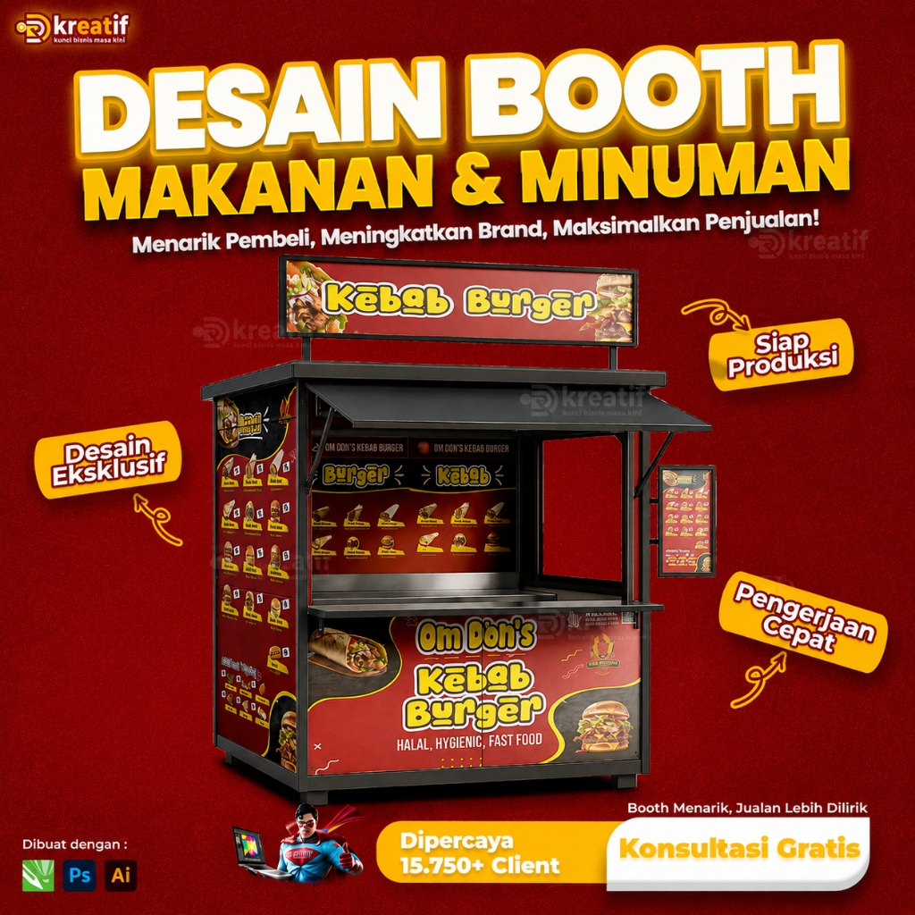Jasa Desain Booth Gerobak Makanan Minuman Custom Profesional Siap Produksi