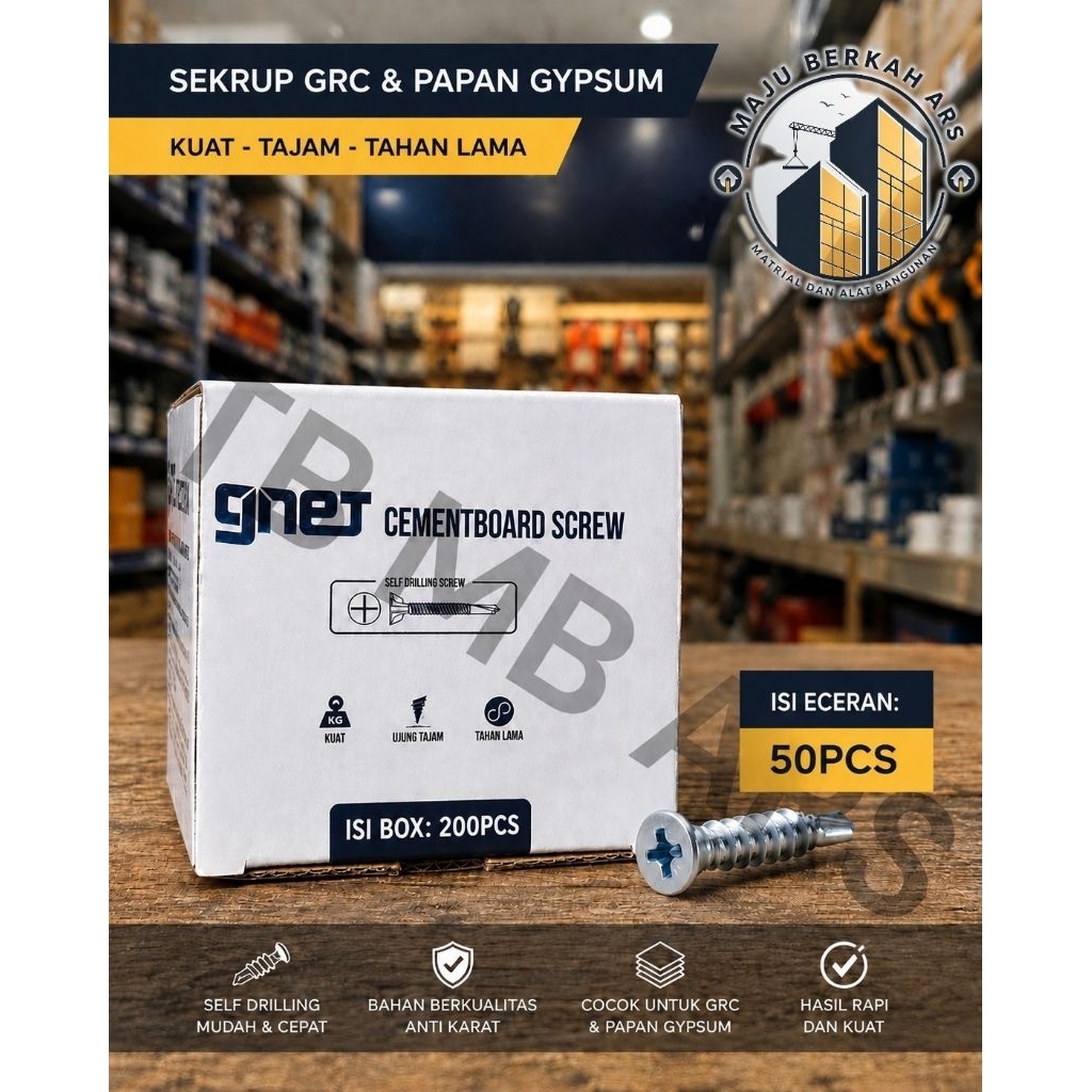 Sekrup GRC dan GYPSUM GNET original 100% skrup sds ukuran 2cm isi 200 bisa eceran merk