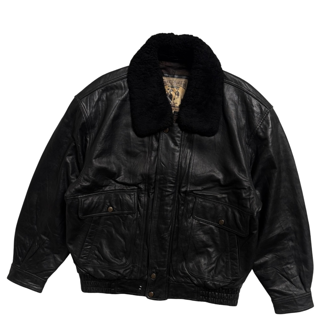 ShaneJeans Flight Sherpa Leather Jacket - kulit asli - size L
