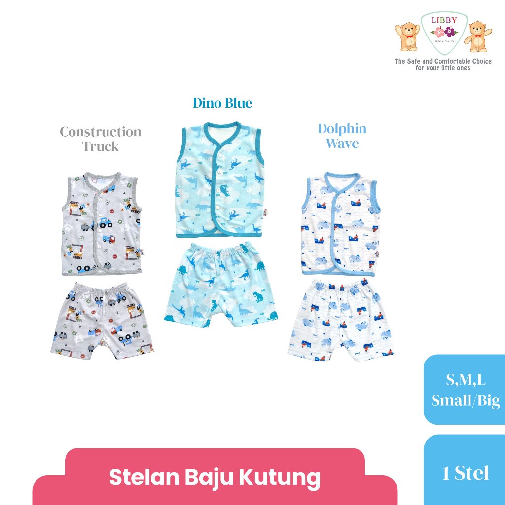 LIBBY Setelan Piyama Anak Laki Laki Perempuan Baju Kancing Kutung Singlet Anak Kecil Motif Unisex (1