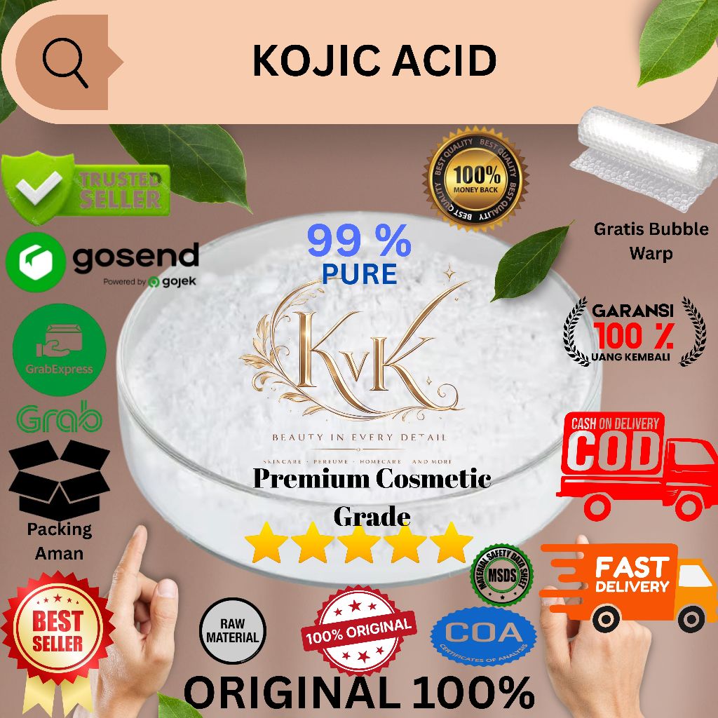 Kojic Acid 99% 5 Gr FREE COA Asam Kojat Murni Larut Air Water Soluble Whitening Agent Bahan Baku Sab