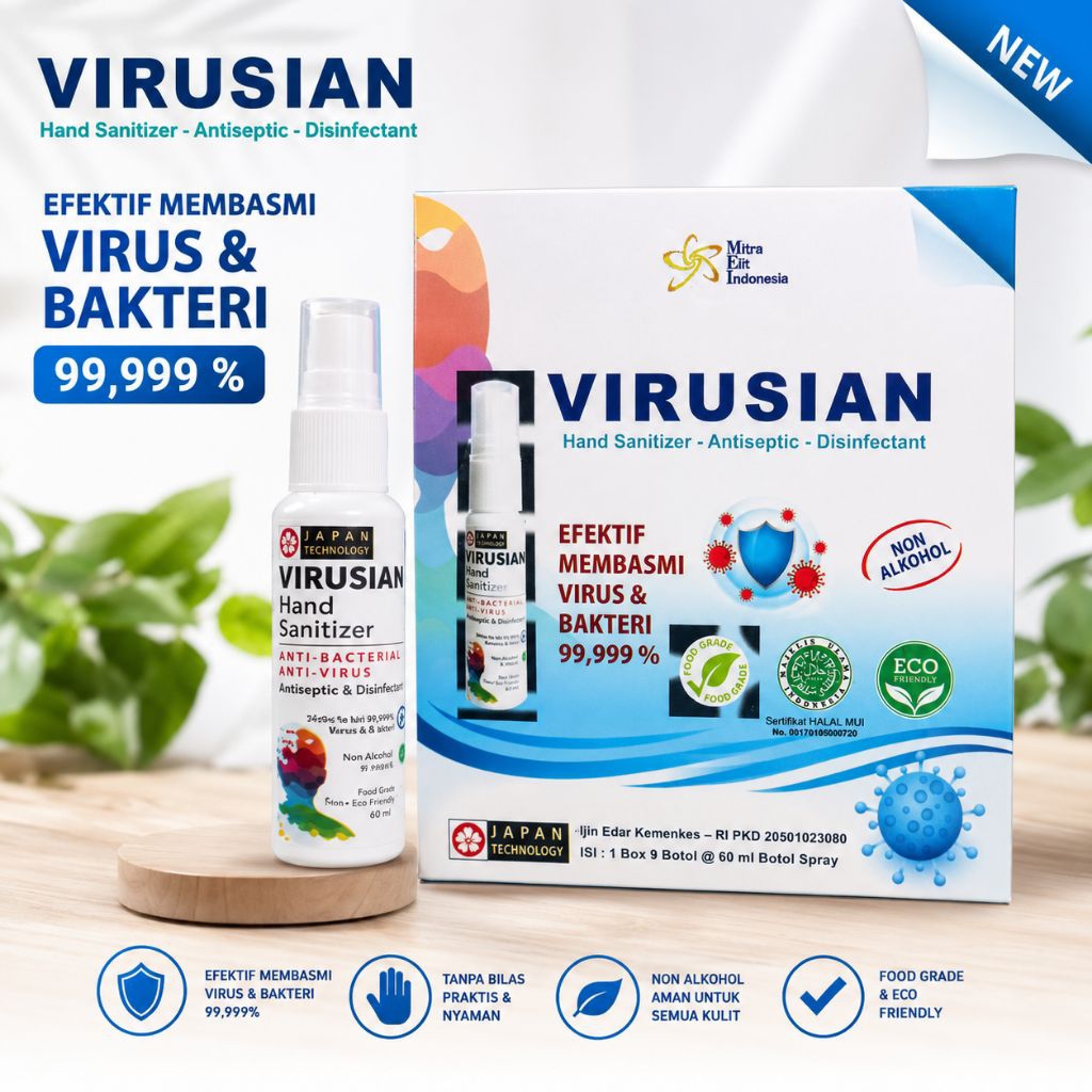 Virusian Sanitizer 60ml - Halal- non alkohol- Promo Beli 1 Box gratis 1 Box