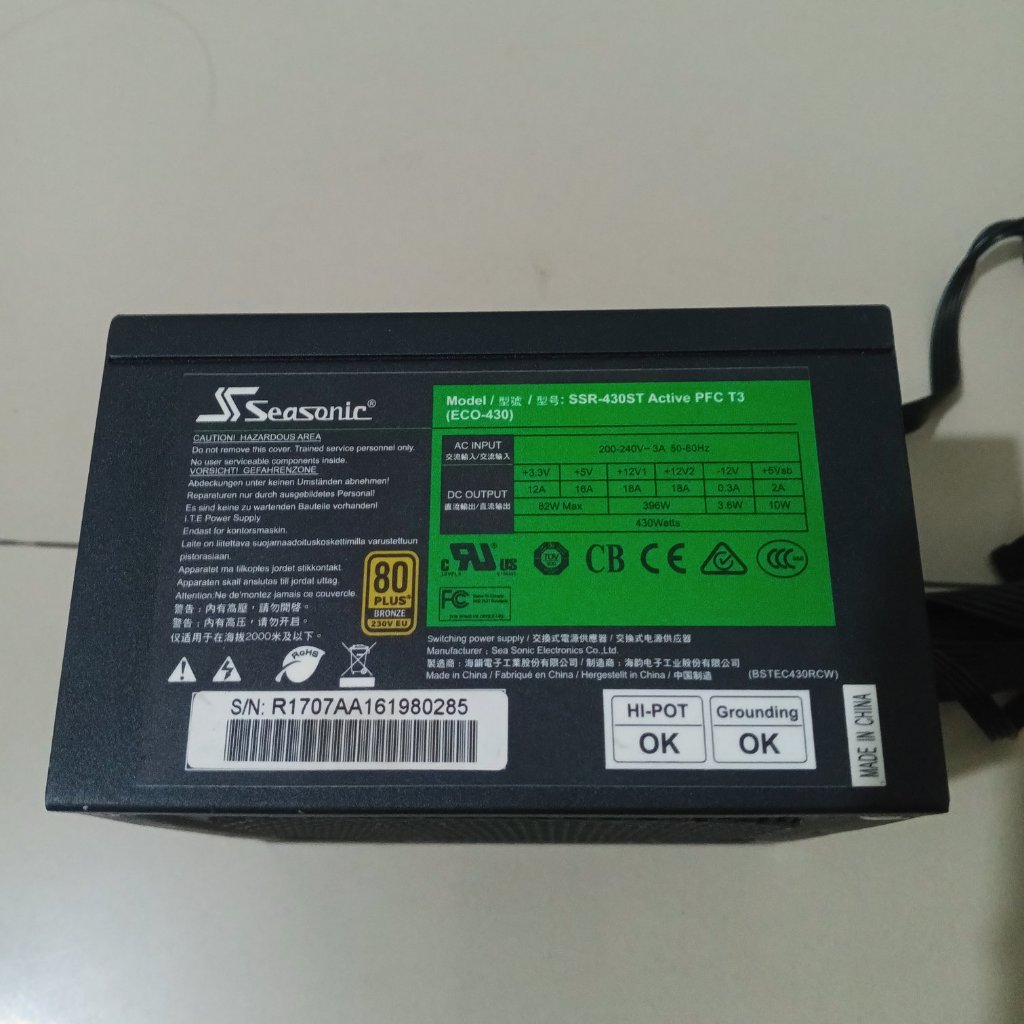 Power supply PSU pure rakitan gaming 430WATT SEASONIC 80PLUS BRONZE 1x 8pin vga pci express