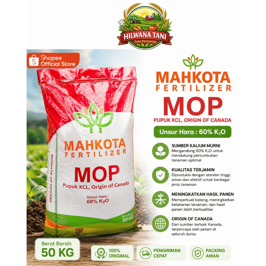 pupuk KCL mahkota MOP origin kanada kemasan repack 1 kg
