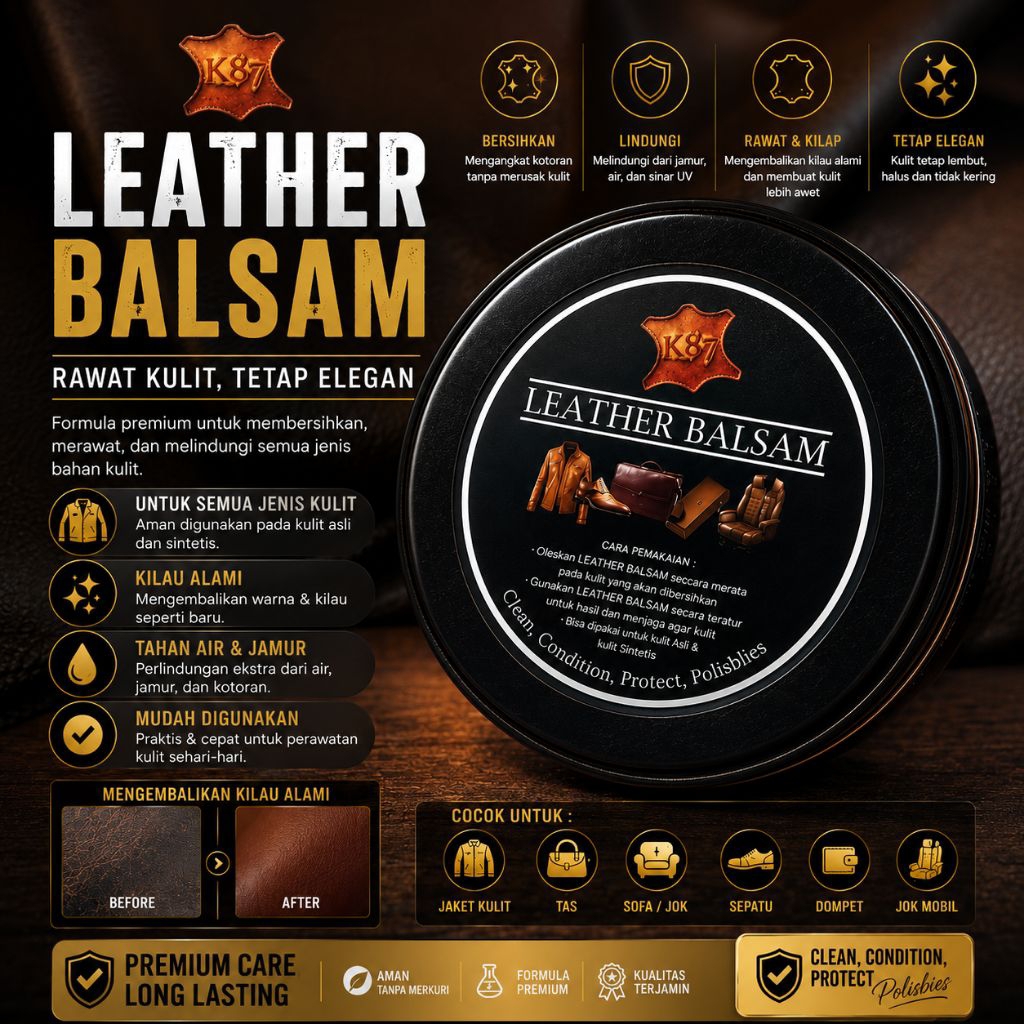 Leather K87 Semir Kulit Perawatan Tas Kulit Sepatu Kulit Jaket Kulit Jok Mobil Pengkilap Pelembab Ku