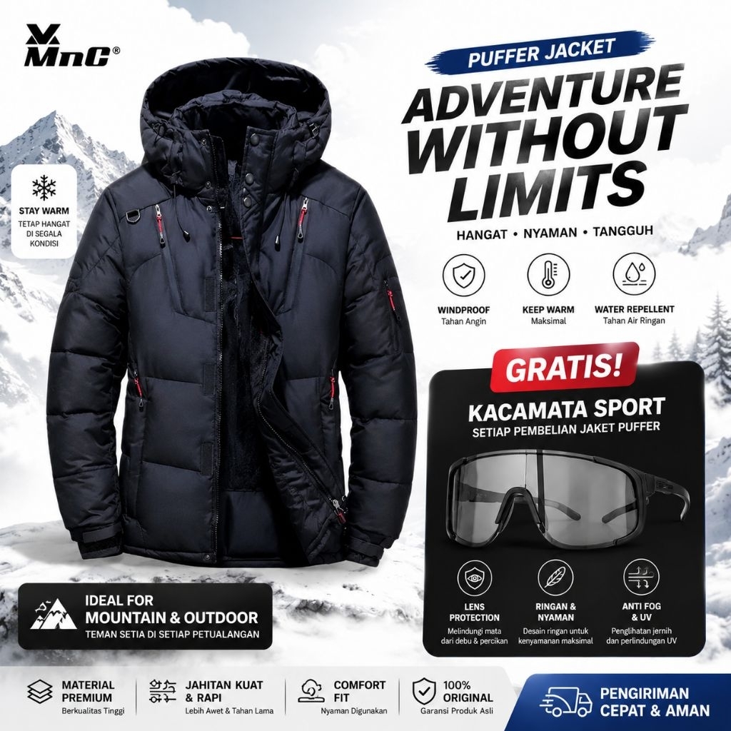 Jaket Anti Air Tebal MnG Pria wanita Waterproof Windproof Winter Outdoor Puffer Tebal Musim Dingin