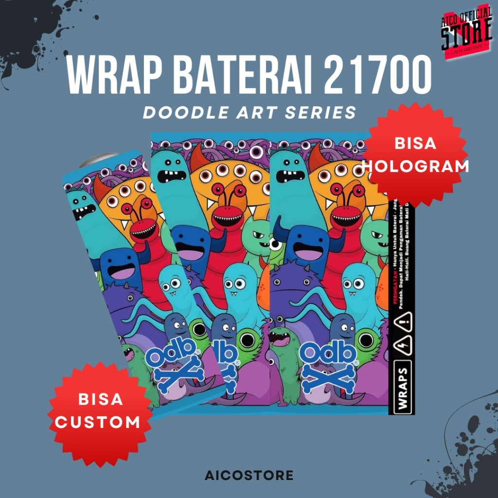 WRAP SERIES Stiker Wrap Baterai 21700 Motif Doodle Art Kartun Imut Premium Vinyl Anti Air Pelindung 