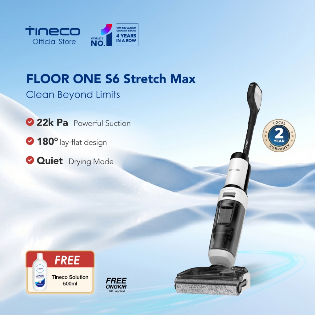 Tineco Floor One S6 Stretch Max Layflat Smart Wet Dry Cordless Stick Vacuum Cleaner and Floor Washer