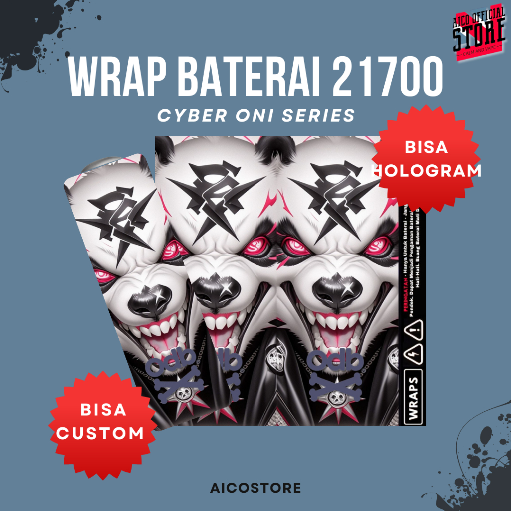 WRAP SERIES Stiker Wrap Baterai 21700 Motif Cyber Oni Series Premium Vinyl Anti Air | Skin Pelindung