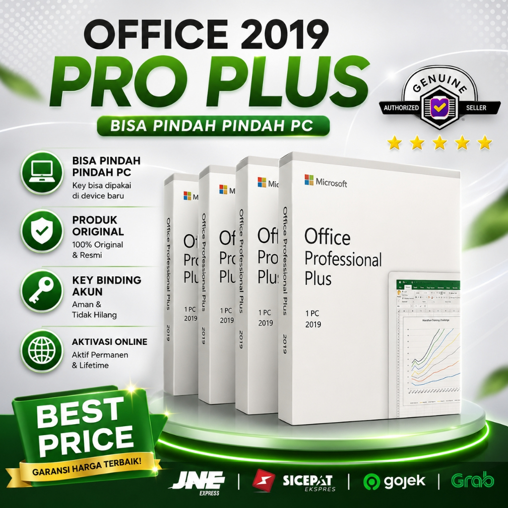 Microsoft Office Pro Plus 2019 Box Original Full Package Resmi Indonesia untuk Windows 10 dan 11 den