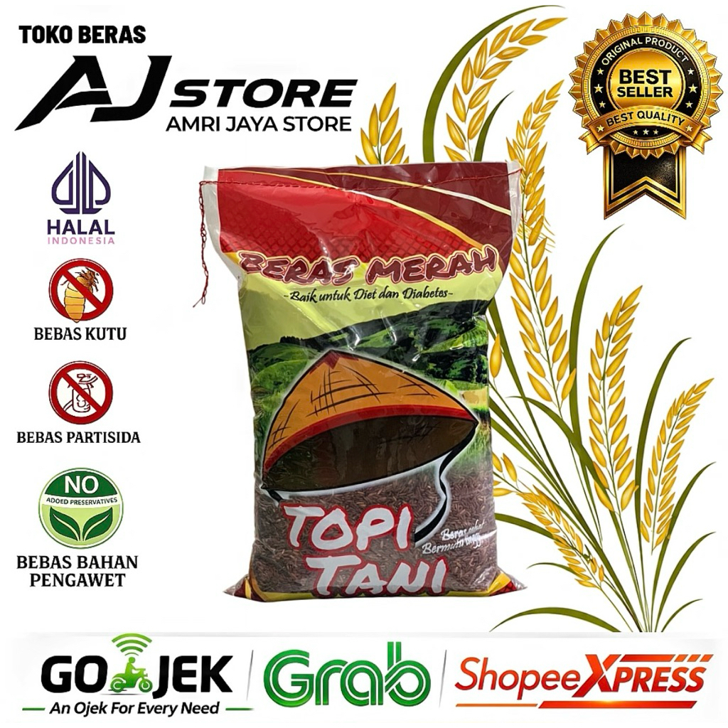 Beras Merah Pecah Kulit Super Cap Topi Tani 5kg