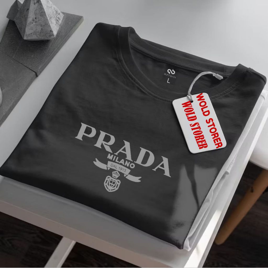 Promo Kaos Distro premium Prada milano motif silver Kaos Pria Kekinian T-Shirt Pria Kaos Distro Pria