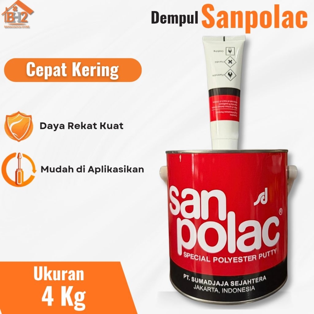 SANPOLAC Dempul Tembok Putih 4Kg | Wall Putty Interior & Eksterior | Menutup Retak Lubang Tembok | H
