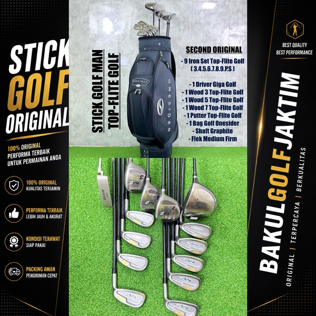 Paket Stick Golf Man Topflite Bekas Original Fullset Bag Golf - Stick Golf Used