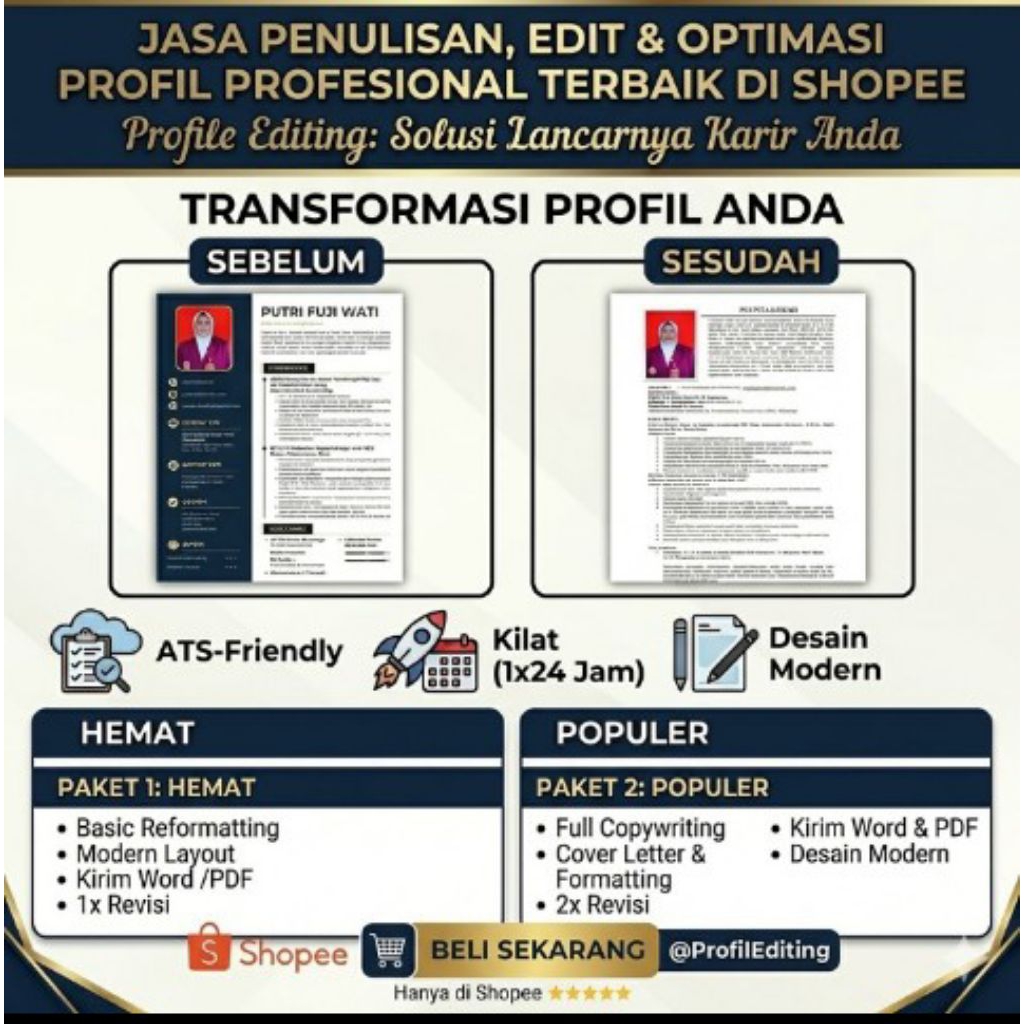 Jasa Pembuatan CV | CV ATS Freinddly | Jasa pembuatan Surat Lamaran