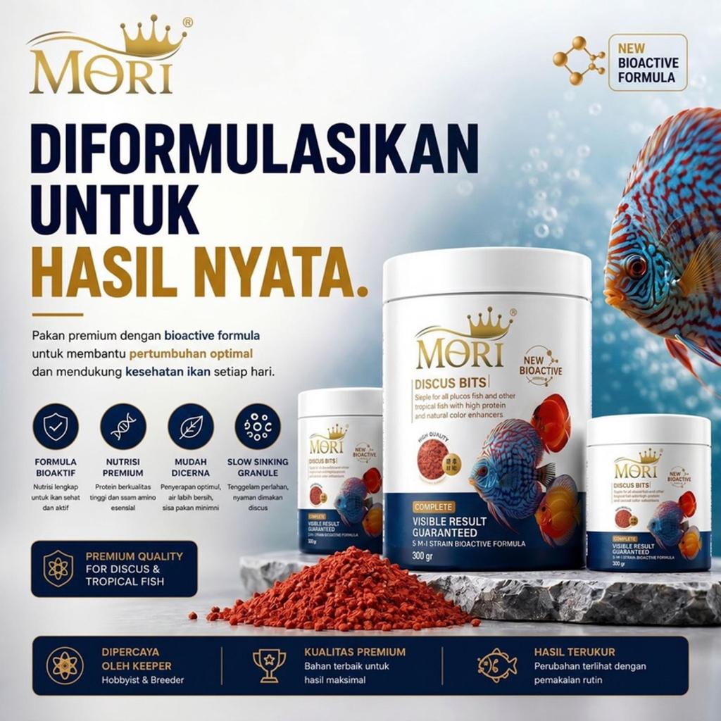ORIGINAL MORI Discus Bits Cichlid Oscar koki Premium Pakan Pelet Ikan Tropical Granule Bukan Tetrabi