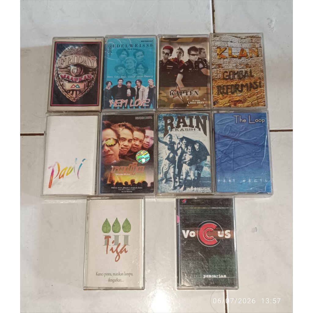 kaset FRIDAY-Maafkan / HEPI LOVE-Edelweiss / KAPTEN-Lagu Sexy / KLAN-Gombal Reformasi / PADI / RADJA