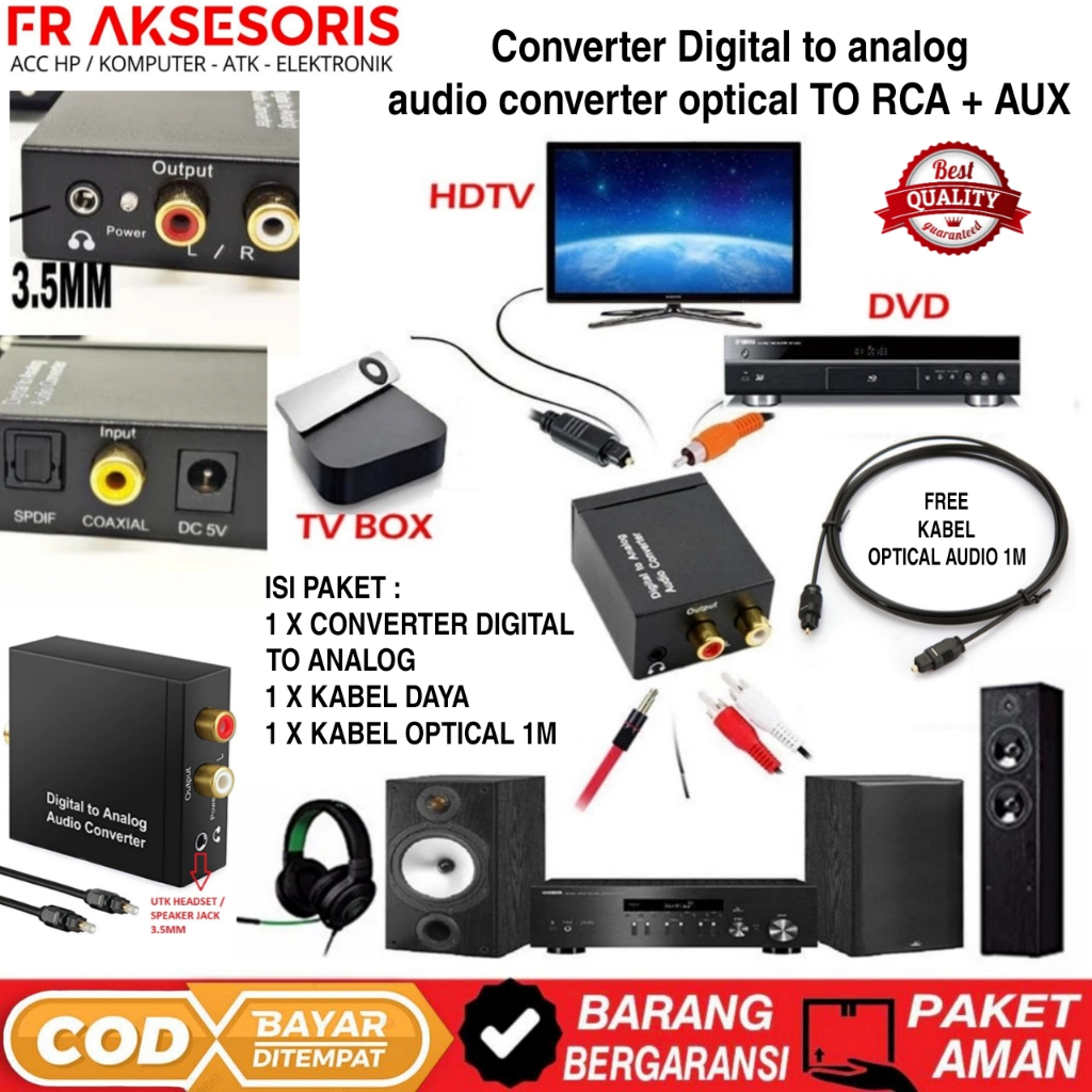 Converter Digital to analog audio converter toslink optical to RCA + AUX converter digital to analog