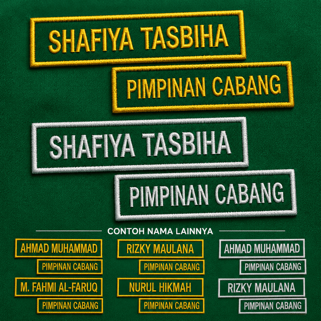 BORDIR NAMA, LOGO IPNU-IPPNU, ANSOR, FATAYAT, CBP-KPP, BANSER DLL