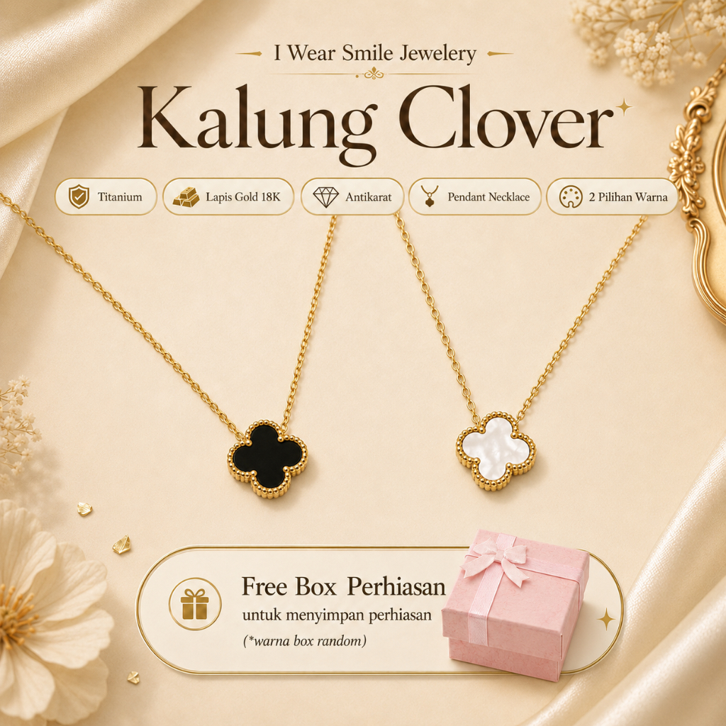 IWS Kalung clover titanium gold plated 18k tahan karat  elegant korea style