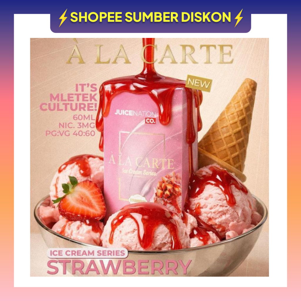 New Series Alacarte Strawberry Ice Cream Freebase 60Ml 100% Original By Juicenation.co