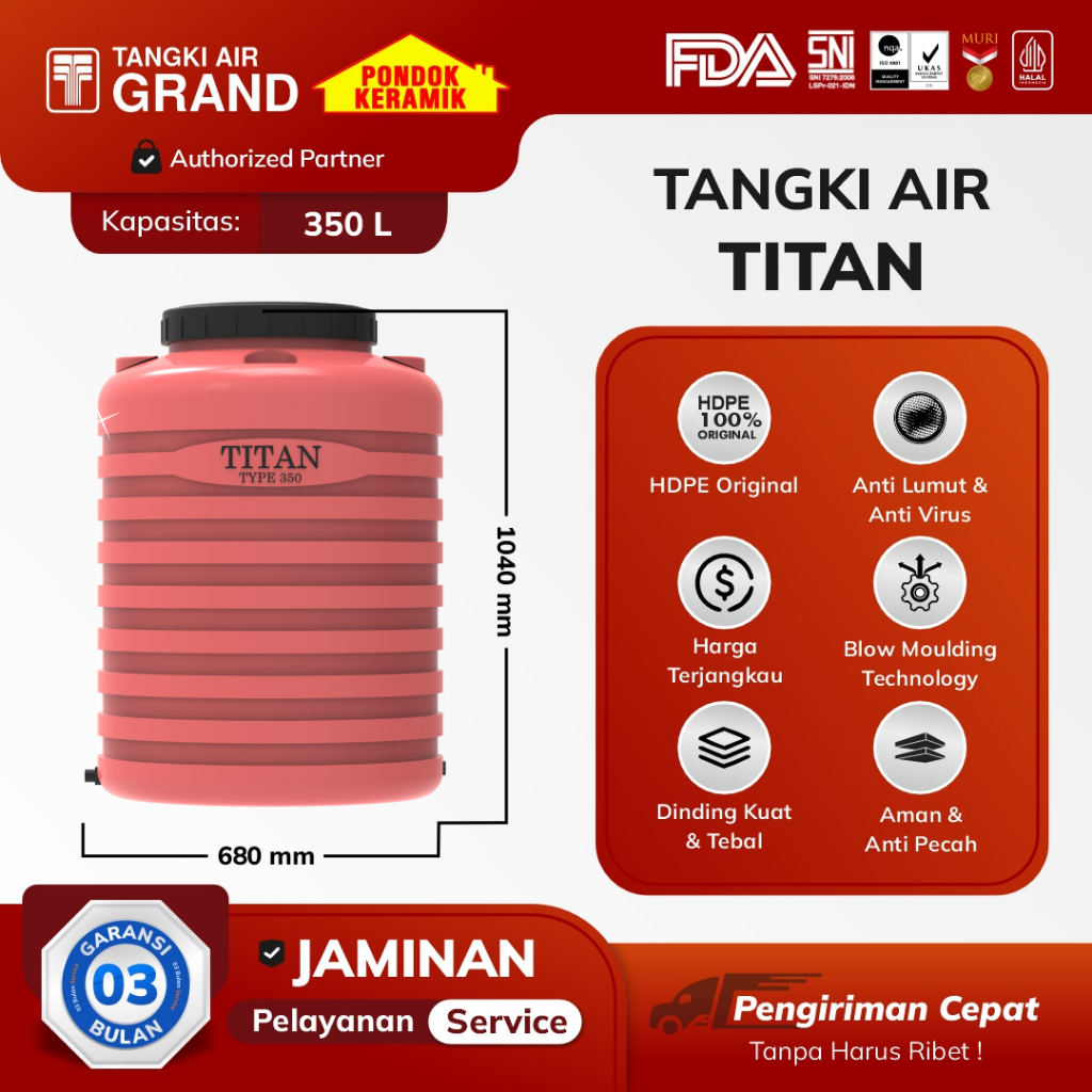Tangki Toren Tandon air Tedmond Titan Blow Warna Orange Ukuran 250 Liter 350 Liter 550 Liter 1000 Li