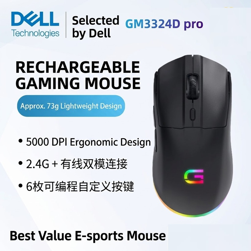 DELL GM3324D Pro - RGB Dual Mode Gaming Mouse - Mouse Gaming dari DELL