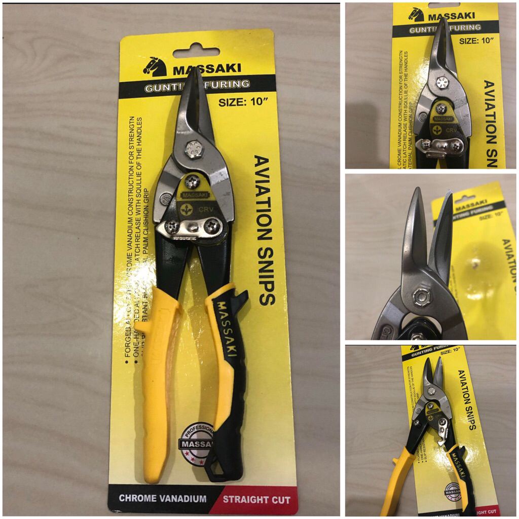 MASSAKI gunting aviation 10” inci ( 25cm ) gunting seng furing baja ringan gipsum MILD STEEL ZINC SC
