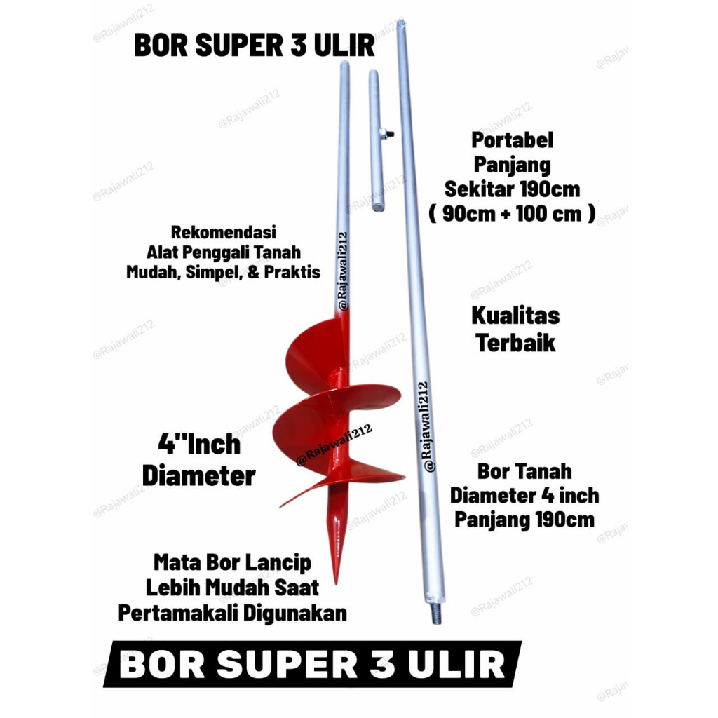 Alat Bor Biopori Tanah Manual | Bor Tanah Biopori 4 Inch Panjang 190cm