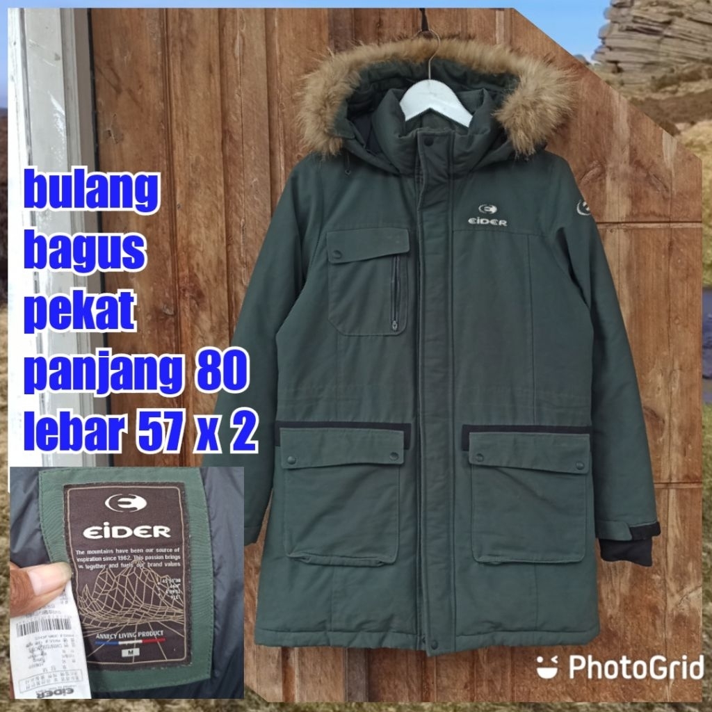 jaket gunung outdoor puffer winter salju gelembung bulang bulu angsa eider green hijau parka army mi