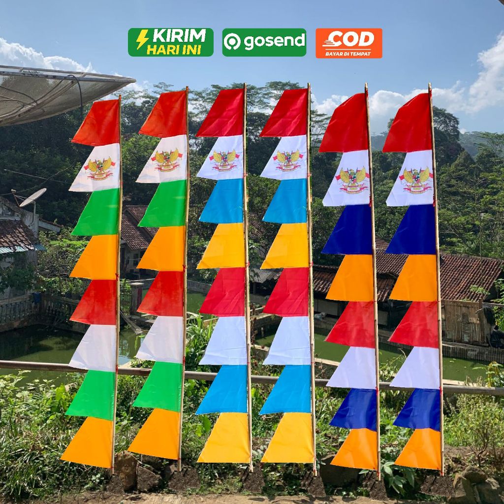 Bendera Umbul Umbul 2,8 meter warna warni sablon Garuda 8 mata