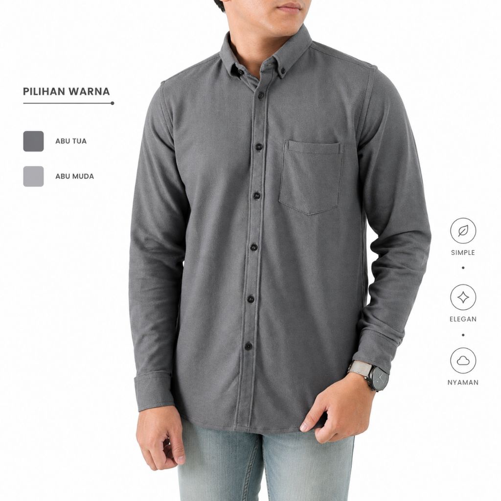 SEROTONIN ID | GREY SERIES - Kemeja Lengan Panjang Pria Dewasa | Kemeja Pria Formal | Kemeja Pria Ca