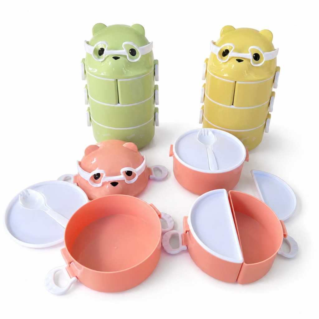 Rantang Plastik Susun 3 Lucu Bpa Free Karakter Panda Sekat 4