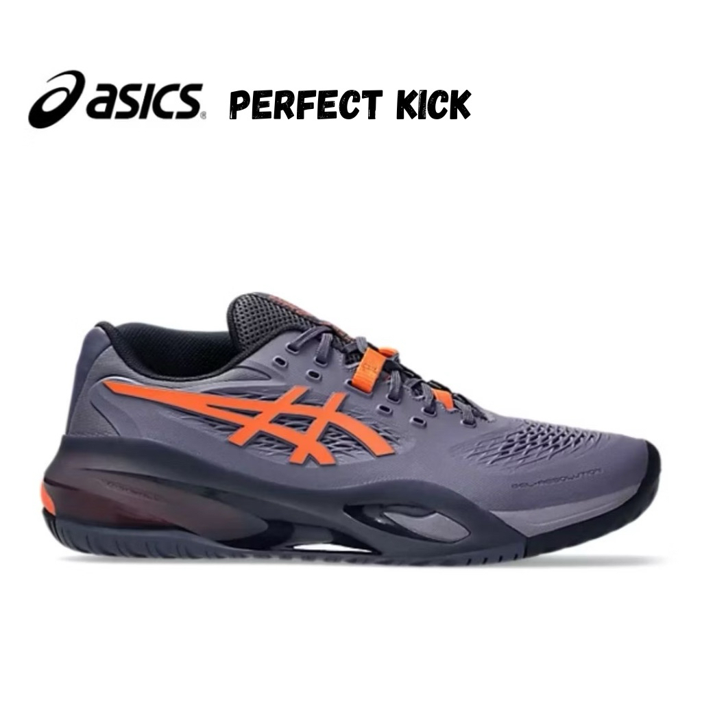 SEPATU RUNNING ASICS GEL RESOLUTION X CLAY GREYISH PURPLE NOVA ORANGE