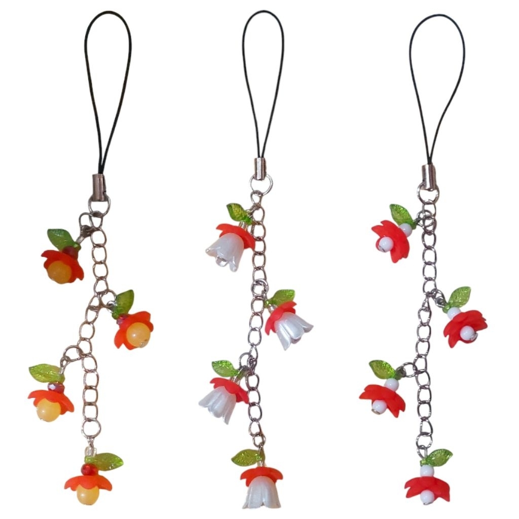 gantungan kunci bunga warna-warni - beads charm bunga - phone charm flower